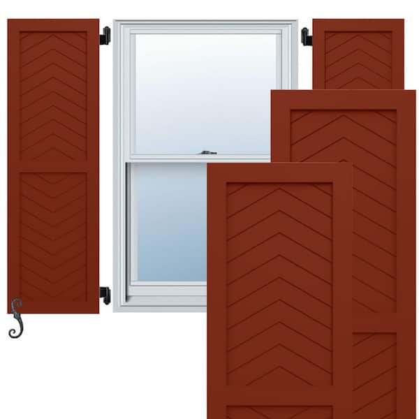 Ekena Millwork EnduraCore Two Panel Chevron Modern Style 15-in W x 78-in H Raised Panel Composite Shutters Pair in Pepper Red