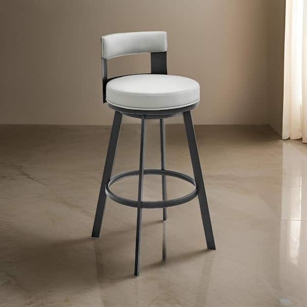 Benjara 30 in. Black and Gray Low Back Metal Frame Bar Stool with Faux Leather Seat