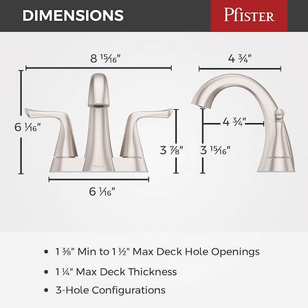 Pfister Vedra Waschbeckenarmatur – Gebürstetes Nickel, 10,2 Cm Auslauf, 2 Griffe, 3-Loch-Montage, Spot-Defense Finish