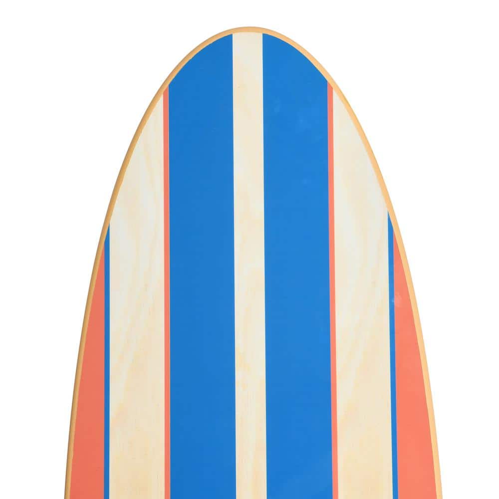 Colorful Marine Wood Surfboard Wall Art with Orange and Blue Stripes