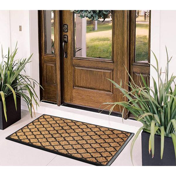 Embossed Boho Natural Coco Coir Non-slip Door Mat for Home Entryway Entrance,  Indoor Outdoor Front Door, Outside Porch, Farmhouse Decor Gift 