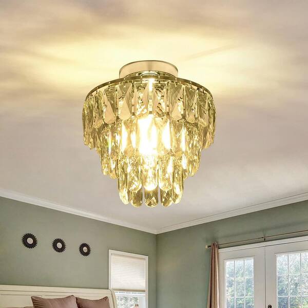 Simplicity Square Ceiling Mounted Light LED Crystal Flush Mount Lamp in  Chrome with Clover Pattern - Clearhalo