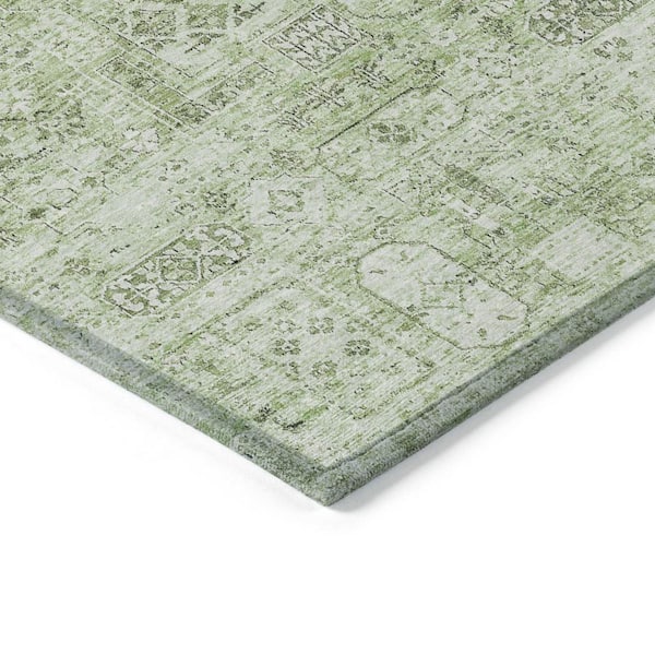 Artichoke Green, Olive Green 9 ft. x 12 ft. Woven Floral Polyester Rectangle Indoor / Outdoor Area Rug