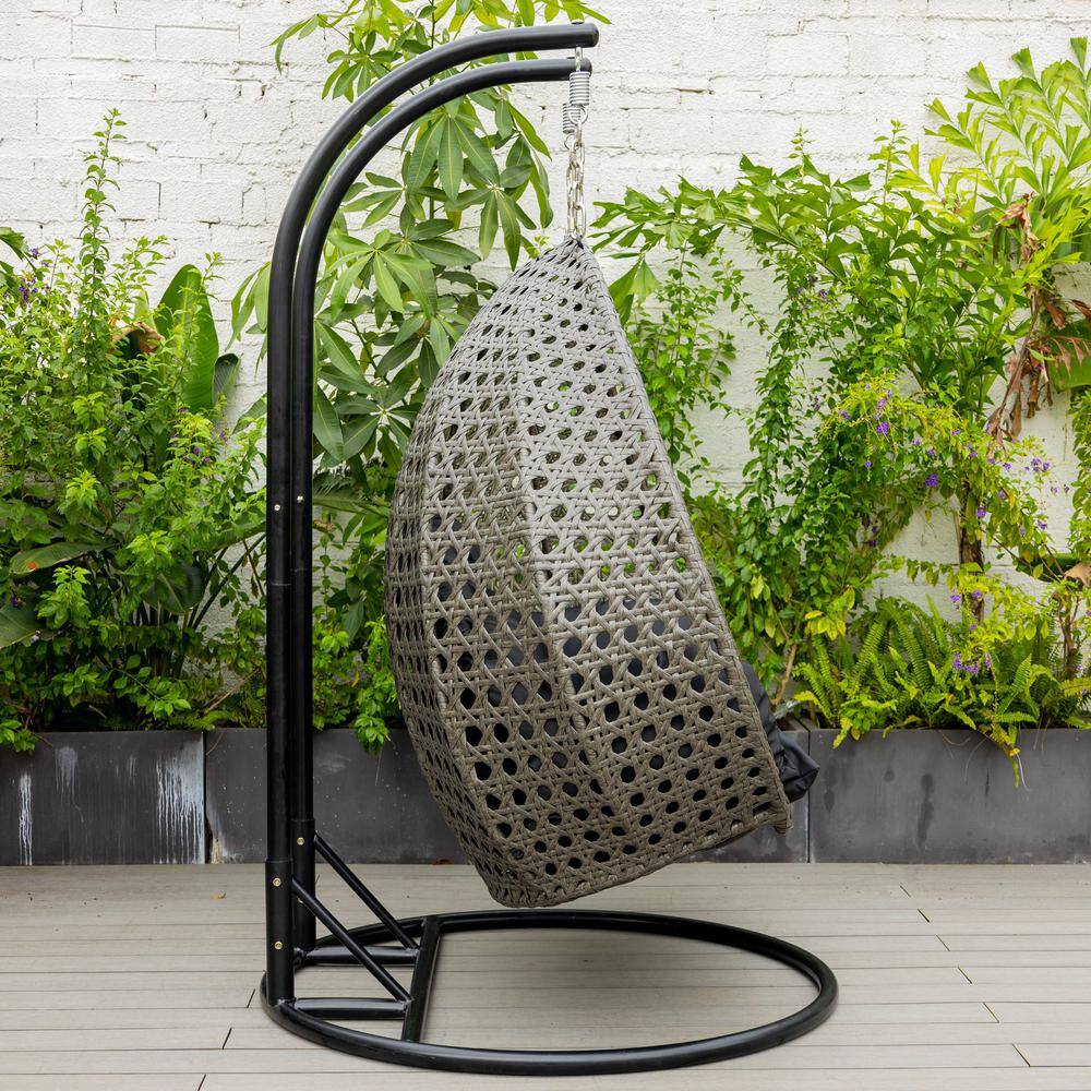 Charcoal Wicker Hanging Egg Chair with Black Cushions