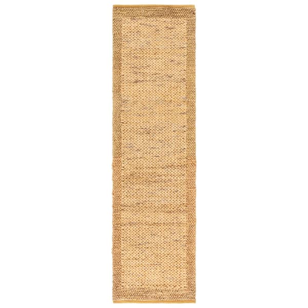 Natural Fiber 2 ft. x 8 ft. Gold Two-Tone Solid Border Runner Rug