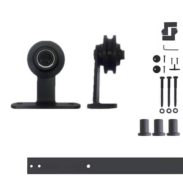 HOMACER 4.5 ft./54 in. Black Rustic Non-Bypass Sliding Barn Door Hardware Kit T-Shape Design Roller for Single Door