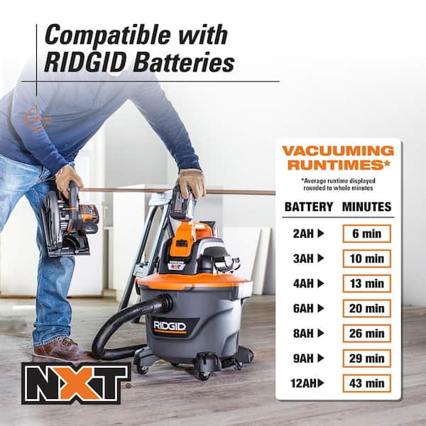 RIDGID 9 Gal. 18V Cordless Portable NXT Shop Vacuum HD0919 Wet Dry