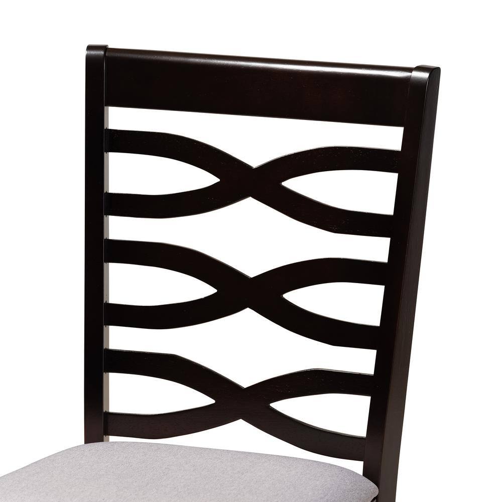 Mila 7-Piece Dark Brown Wood Dining Set with Grey Upholstered Chairs