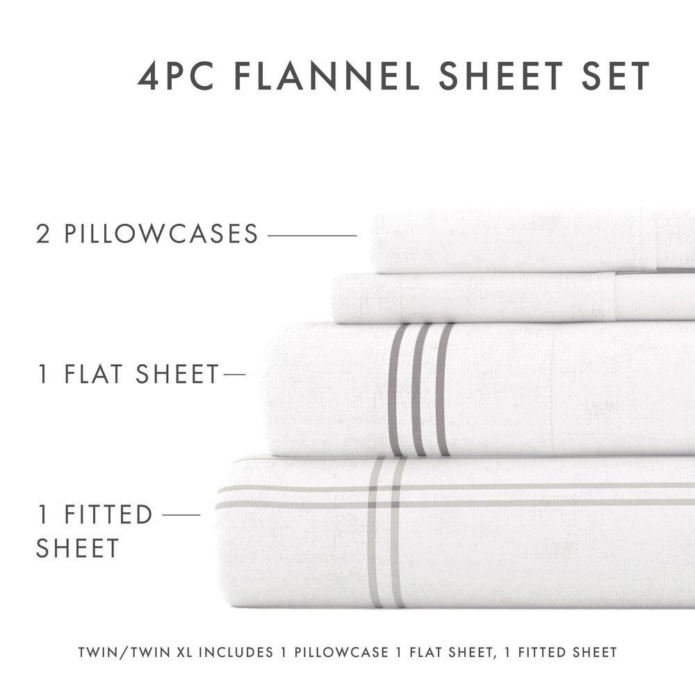 California King Gray and White Cotton Flannel Deep Pocket Sheet Set