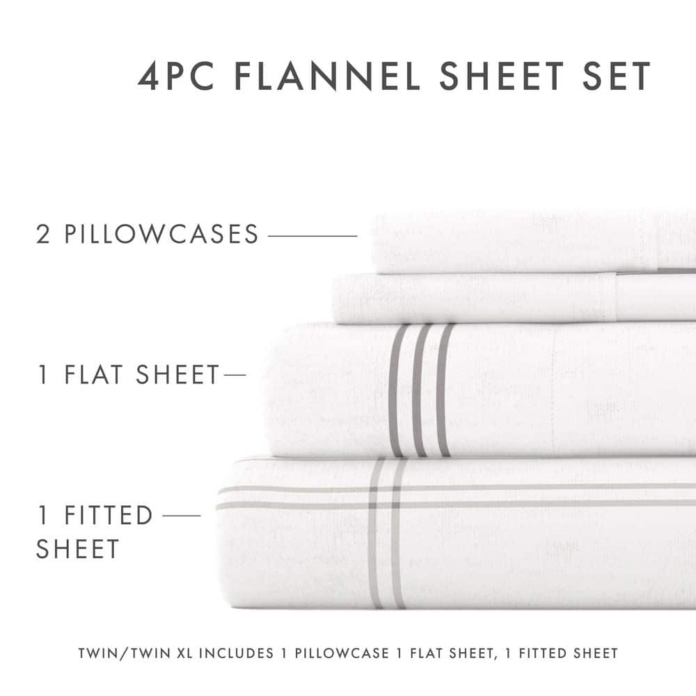 Twin Gray Cotton Flannel Deep Pocket Sheet Set