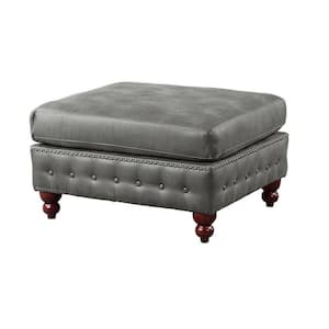 Gray and Brown Faux Leather Square Accent Ottoman