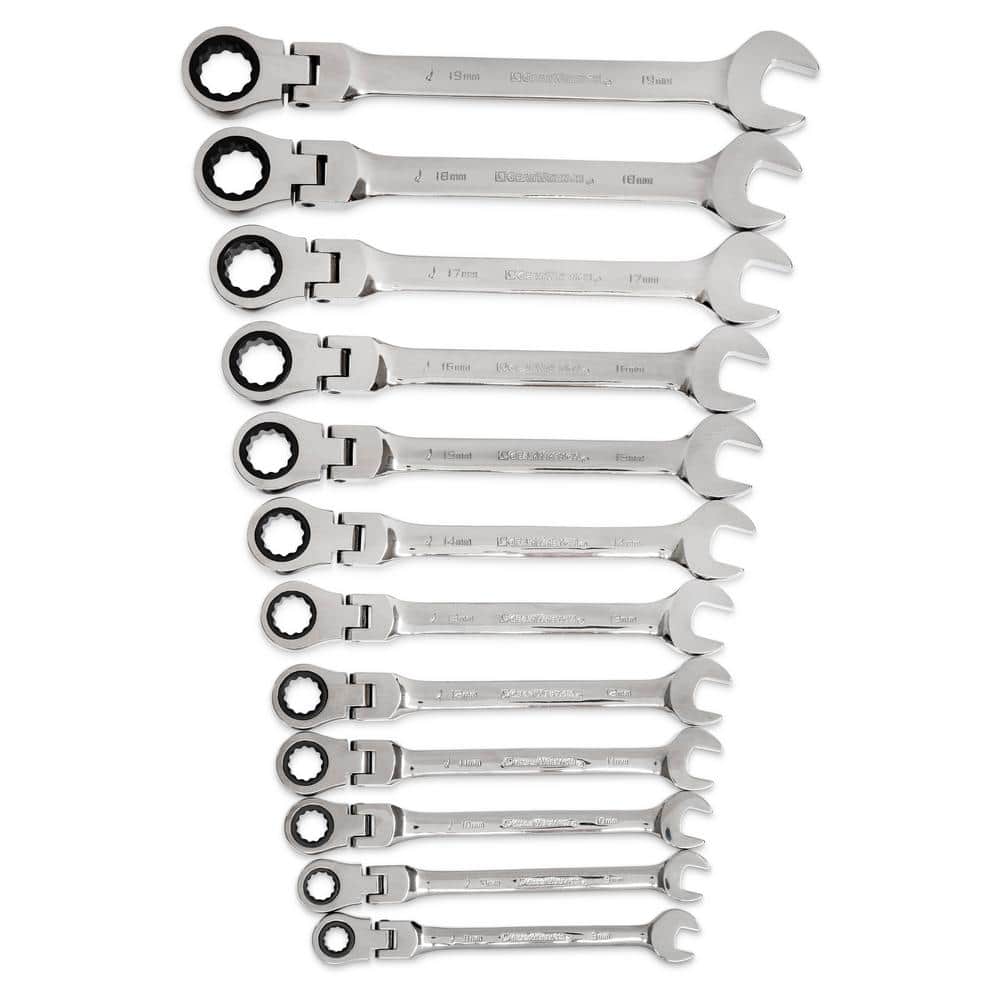 12-Point 72-Tooth Metric Flex Head Ratcheting Combination Wrench Set (12-Pi