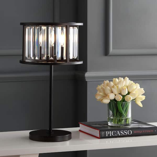 JONATHAN Y Bevin 21.5 in. Oil Rubbed Bronze/Crystal Metal/Crystal Round LED Table Lamp