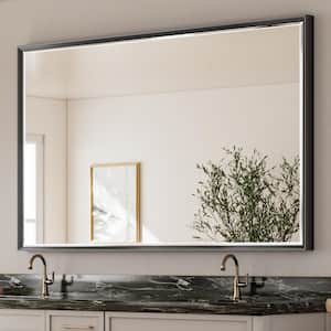 60 in. W x 36 in. H Framed Rectangular Beveled Edge Bathroom Vanity Wall Mount Mirror in Brushed Black