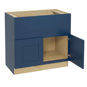 Grayson Mythic Blue Painted Plywood Shaker Assembled Sink Base Kitchen Cabinet Soft Close 36 in W x 24 in D x 34.5 in H