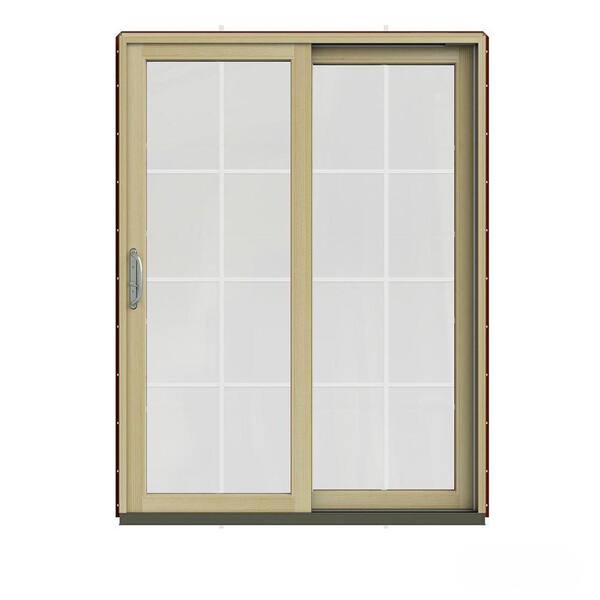JELD-WEN 60 in. x 80 in. W-2500 Contemporary Red Clad Wood Right-Hand 8 Lite Sliding Patio Door w/Unfinished Interior