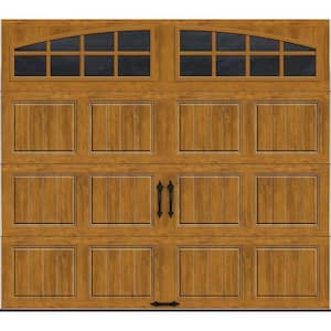 Gallery Steel Short Panel 9 ft x 7 ft Insulated 6.5 R-Value Wood Look Medium Garage Door with Arch Windows