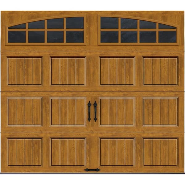 Clopay Gallery Steel Short Panel 9 ft x 7 ft Insulated 6.5 R-Value Wood Look Medium Garage Door with Arch Windows