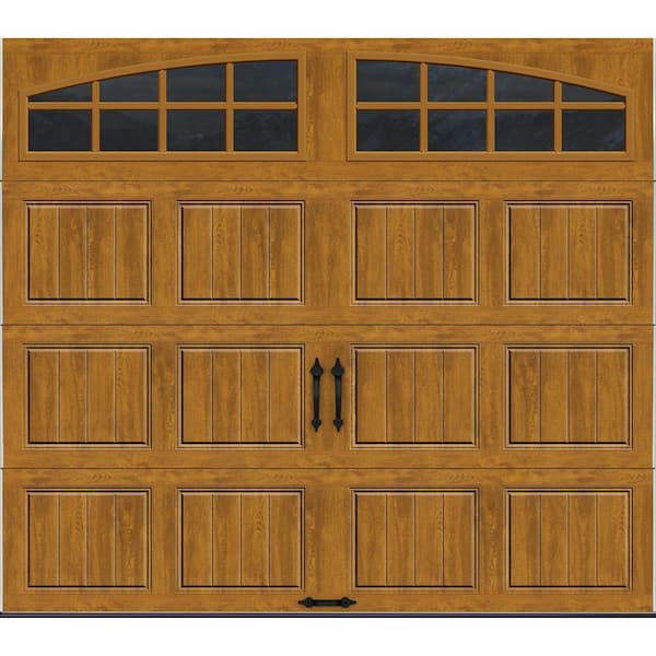 Clopay Gallery Steel Short Panel 9 ft x 7 ft Insulated 18.4 R-Value Wood Look Medium Garage Door with Decorative Windows