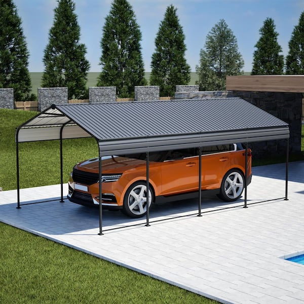 Unbranded 12 ft. x 20 ft. Metal Outdoor All-Weather Heavy-Duty Carport, Galvanized Steel Carport for Cars, Boats and Trucks, Black