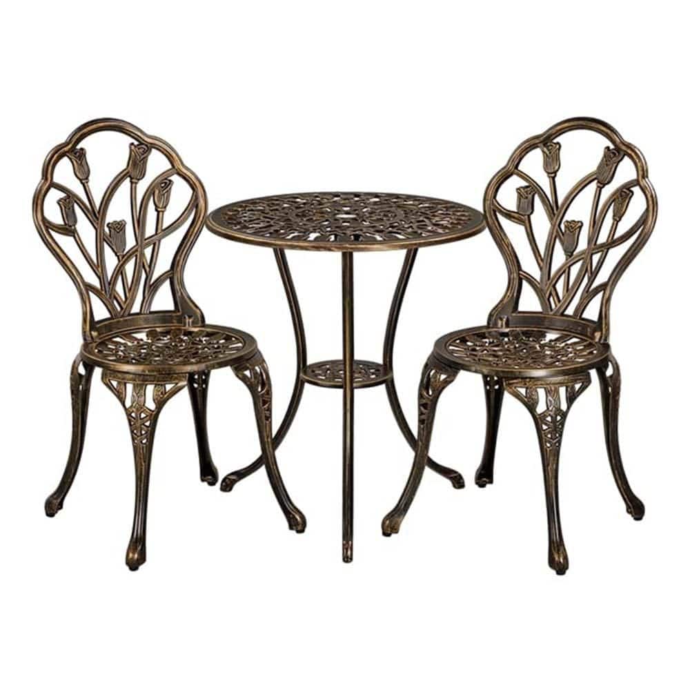 Copper Cast Aluminum 3-Piece Patio Bistro Set with Tulip Design