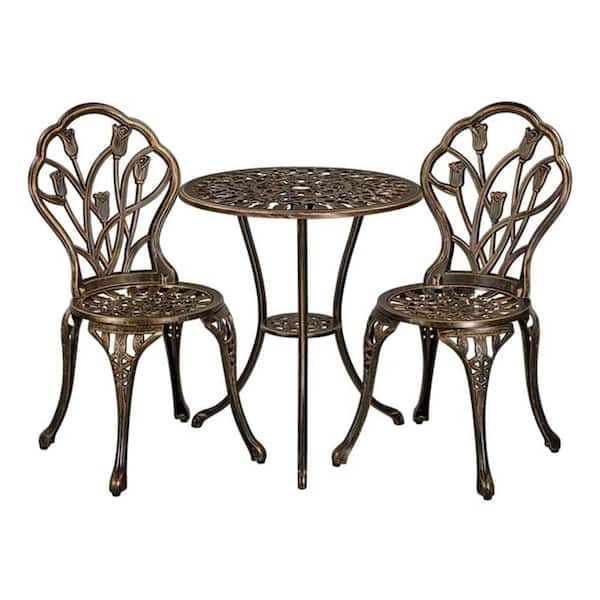 Unbranded 3-Piece Bistro Set, Anti-Rust Cast Aluminum Bistro Table Set for Park Yard Front Porch Furniture, Brown