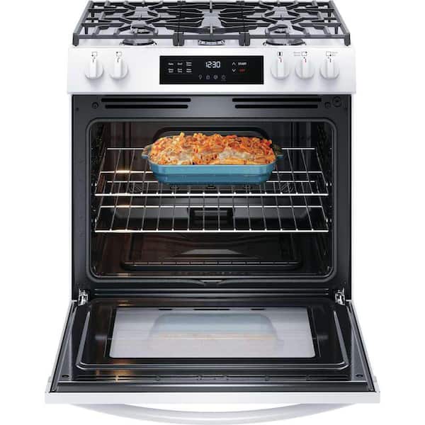 30 in. 5 Burners Slide in Front Control Gas Range with Steam Clean in White