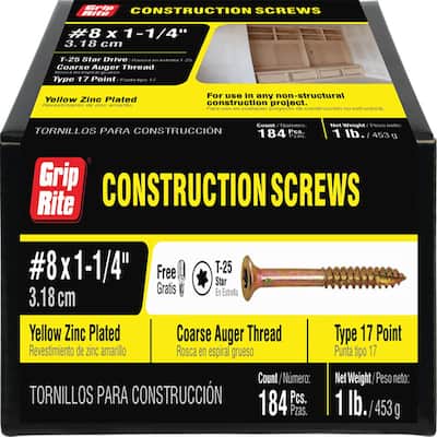 Grabber X300YZ #6 x 1-1/4 General Purpose Interior Wood Screws Coarse  Thread with Yellow Zinc - 1 lb Box: : Industrial & Scientific