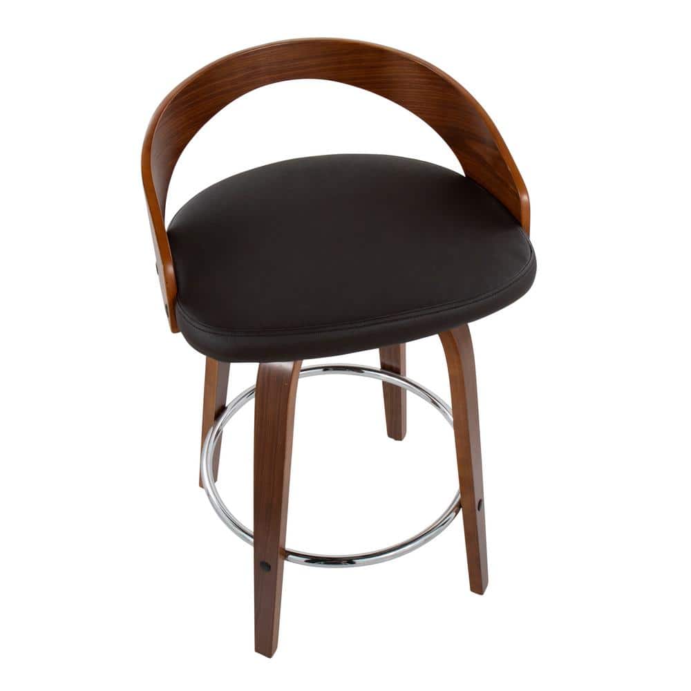 Mid-Century Modern Swivel Leather Counter Stool in Dark Brown