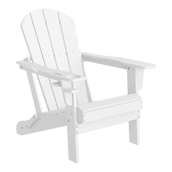 WESTIN OUTDOOR Alvaro Outdoor Patio Weather Proof HDPE Plastic Folding Adirondack Chair with Cup Holder, White