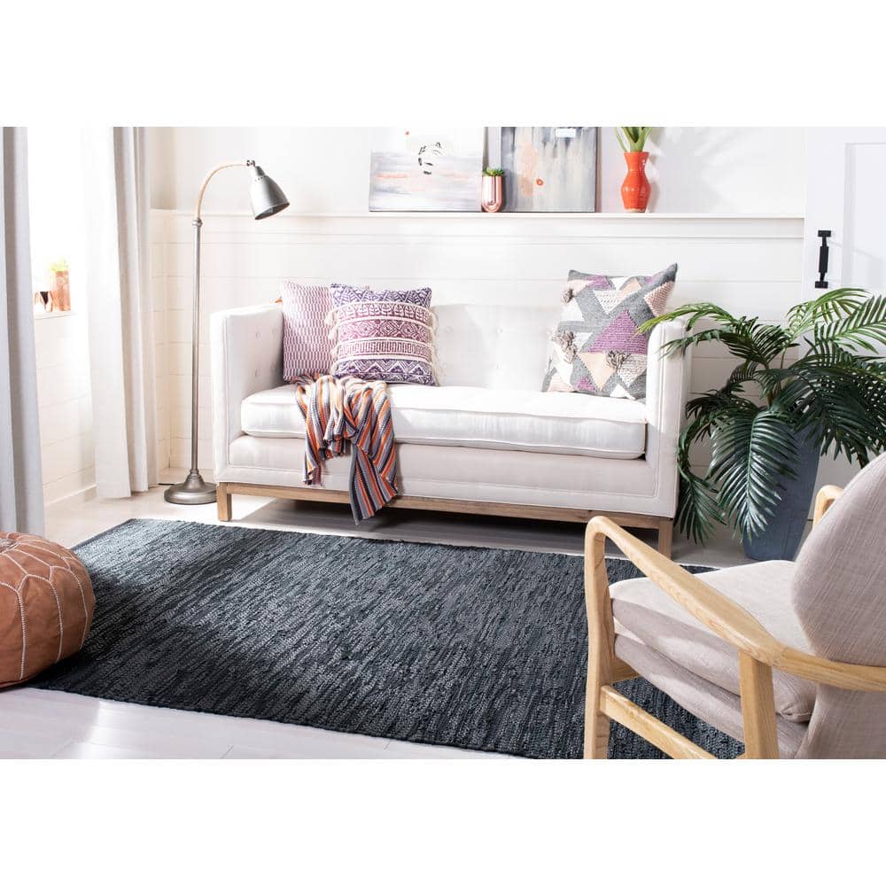 Handmade Black and Grey Leather 6' x 9' Area Rug
