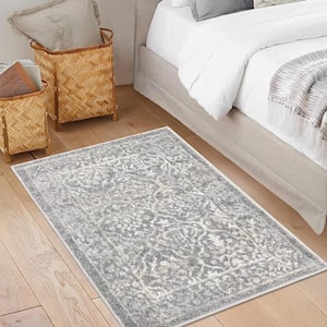 Wilton Vintage 2 ft.x 3 ft. Moroccan Trellis Area Rugs Low Pile Distressed Doormat Non-Shedding Accent Rug in Gray