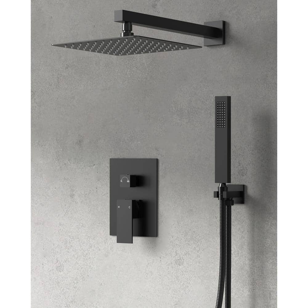 Pressure Balance 2-Spray Wall Mount 10 in. Fixed and Handheld Shower Head 2.5 GPM in Matte Black price history on PriceWatchPro