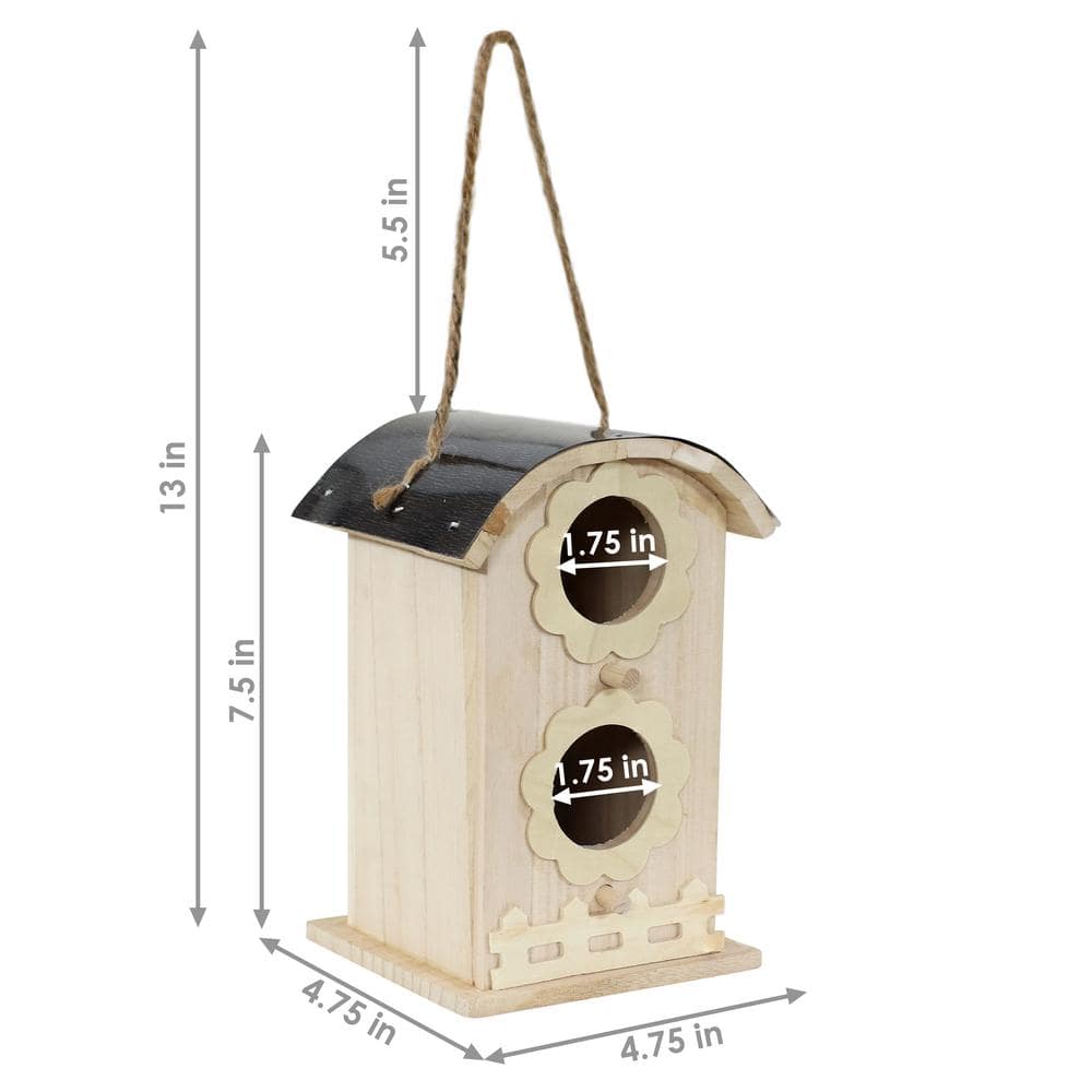 Whimsical Natural Wooden Hanging Bungalow Birdhouse