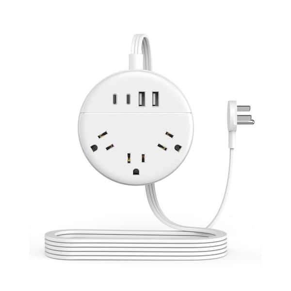 Flat Extension Cord 10 ft. 3-Outlet AC Surge Protector with 4 USB Ports (2 USB C) Extender Long Cord for Home, Office