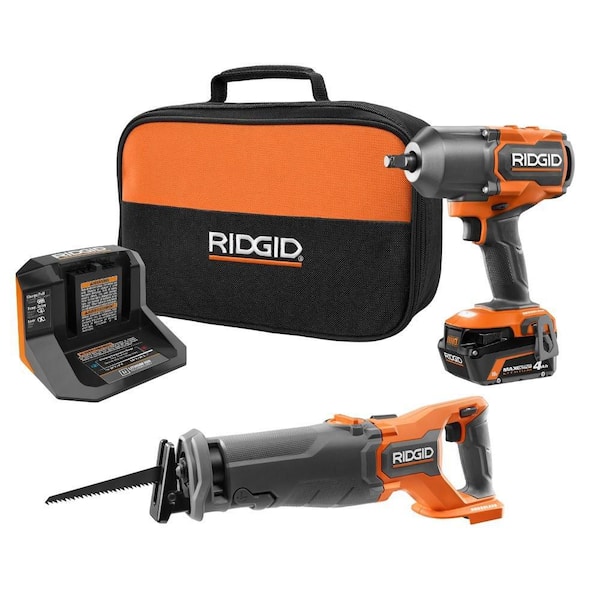 18V Brushless Cordless 2-Tool Combo Kit with High-Torque Impact Wrench, Reciprocating Saw, 4.0 Ah Battery, and Charger