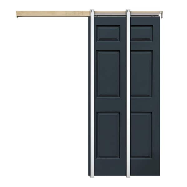 CALHOME Charcoal Gray 36 in. x 80 in. Painted Composite MDF 6PANEL Interior Sliding Door with Pocket Door Frame and Hardware KiT