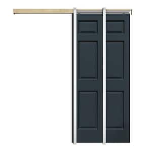 Charcoal Gray 36" x 80"  Painted Composite MDF 6PANEL Interior Sliding Door with Pocket Door Frame and Hardware Kit