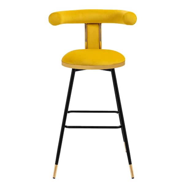 Uixe 39.35 in.Yellow Metal Leg Velvet Upholstered Height Bar Stool with Low Back(Set of 1)