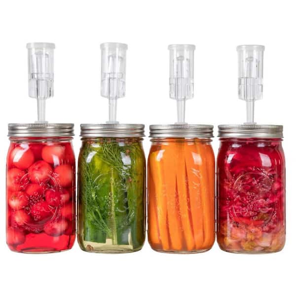 4-Pack Stainless Steel Fermentation Lids for Wide Mouth Jars, Fermentation Kit with Airlock Silicone Grommets (No Jars)