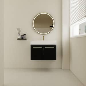 Elegant 30 in. W x 18.1 in. D x 22.4 in. H Floating Bath Vanity in Black with White Resin Top