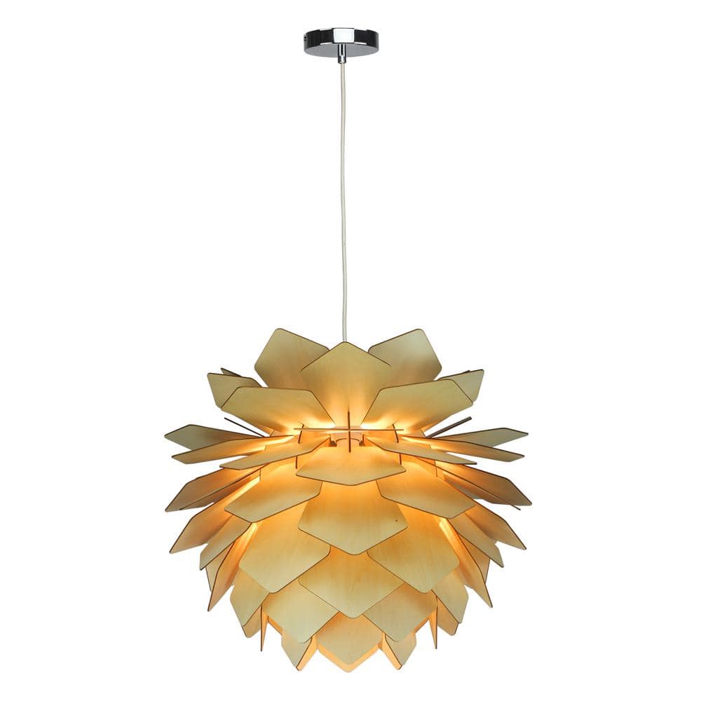 Exquisite Artichoke-Inspired White and Wood 20" Ceiling Fixture