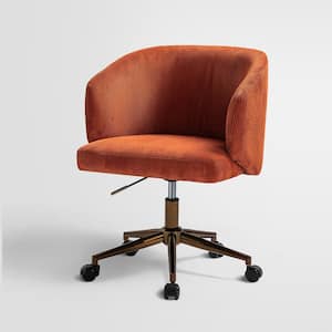 Cesare Rust Corduroy Upholstered Mid-Century Modern Swivel Task Chair with Adjustable Metal Base and 3° Curved Seat