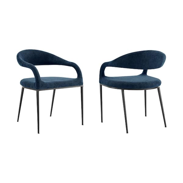 Armen Living Morgan Blue and Black Fabric Dining Chair Set of 2