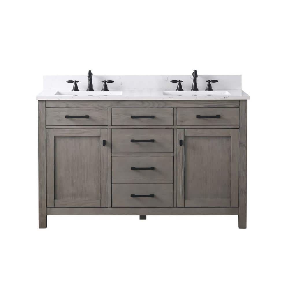 Textured Gray Double Bathroom Vanity with Carrara White Top