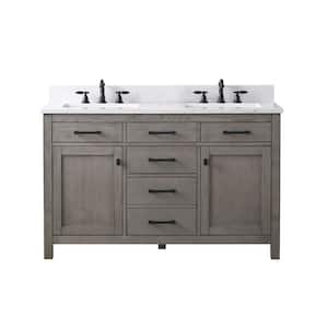 Jasper 54 in. W x 22 in. D x 34 in. H Bath Vanity in Textured Gray with Carrara White Engineered Stone Top with Sinks