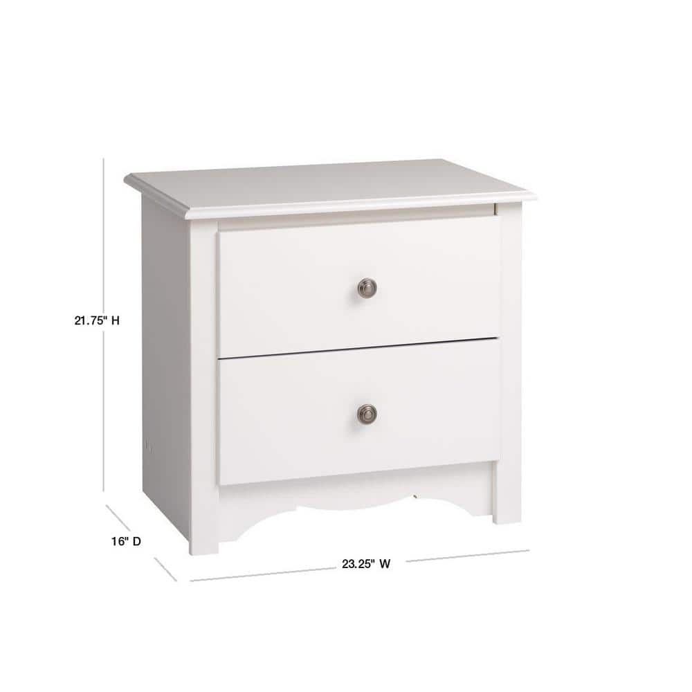 White 2-Drawer Wooden Nightstand with Pewter Knobs