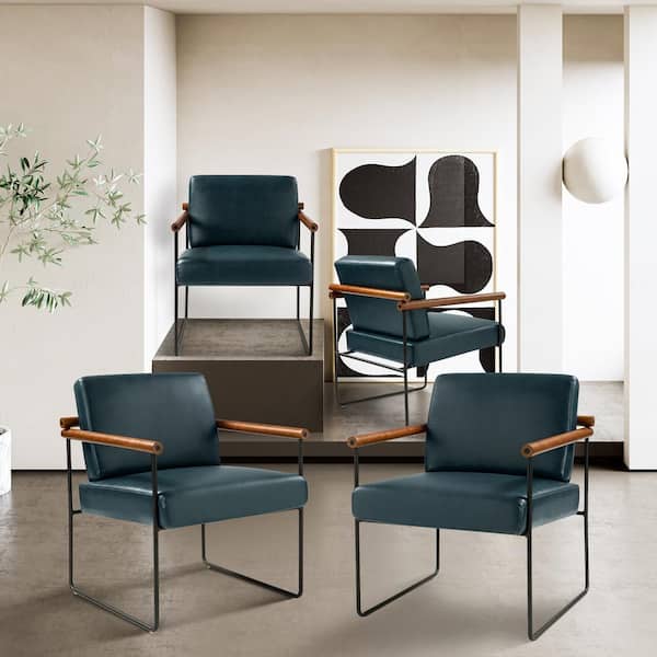 JAYDEN CREATION Juan Turquoise Modern Leather Arm Chair with Metal