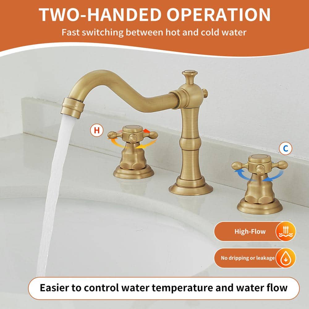 Antique Brass Double-Handle Widespread Bathroom Faucet