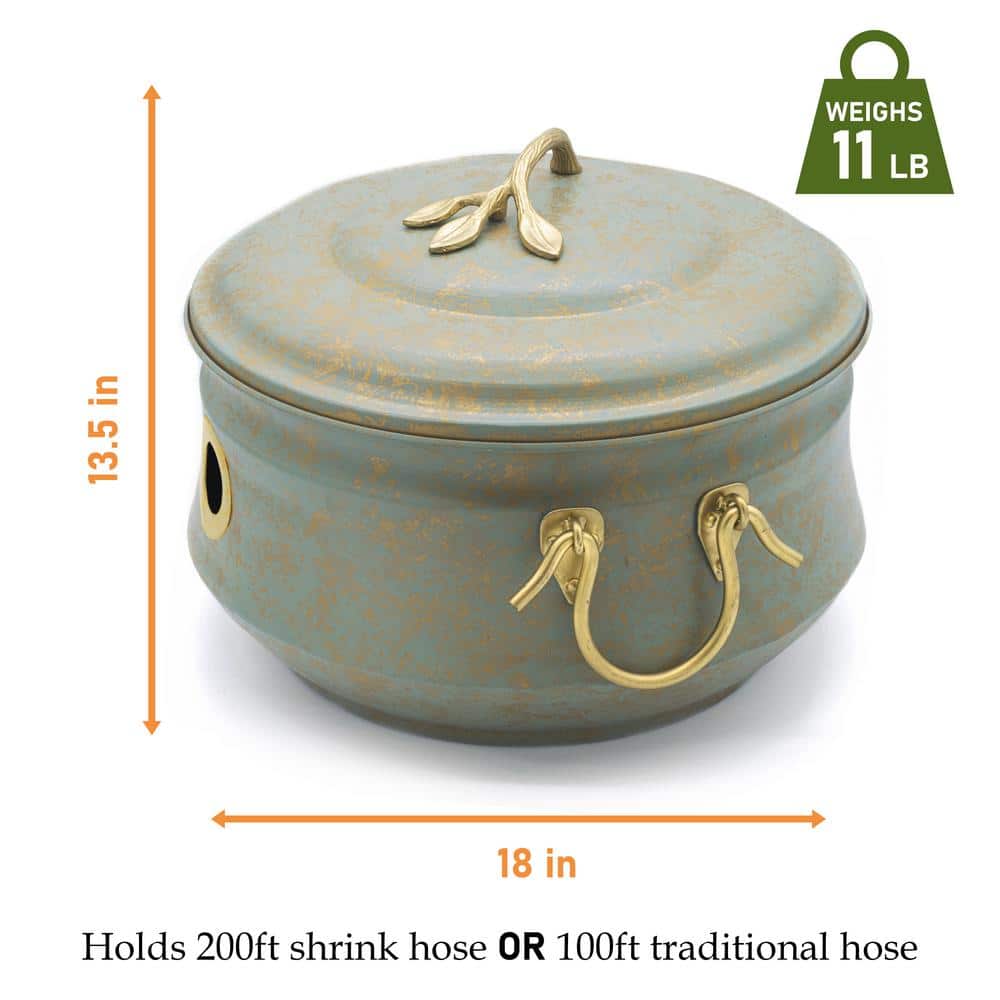 Verdigris Brass Finish 19" Garden Hose Holder Pot